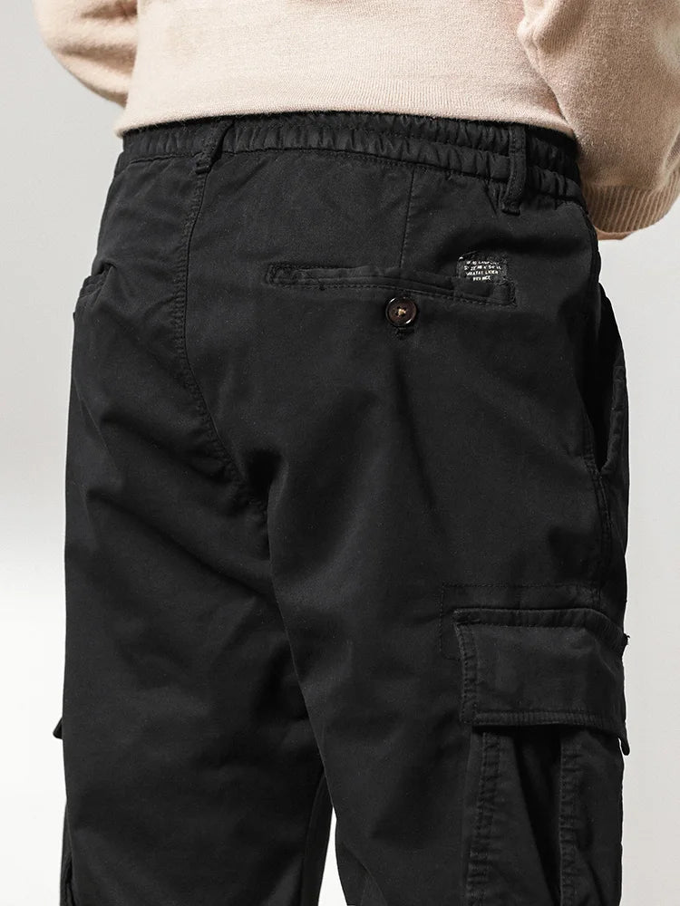 2024 New Winter Cargo Pants Men Multi-Pockets Drawstring Fleece Liner Thick Warm Overalls Joggers Casual Cotton Thermal Trousers