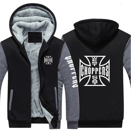 West Coast Choppers 2024 New Men's Hoodies Jacket Winter Thick Warm Fleece Zipper Hoodies Coat Casual Tracksuit Sportwear PlatiNum