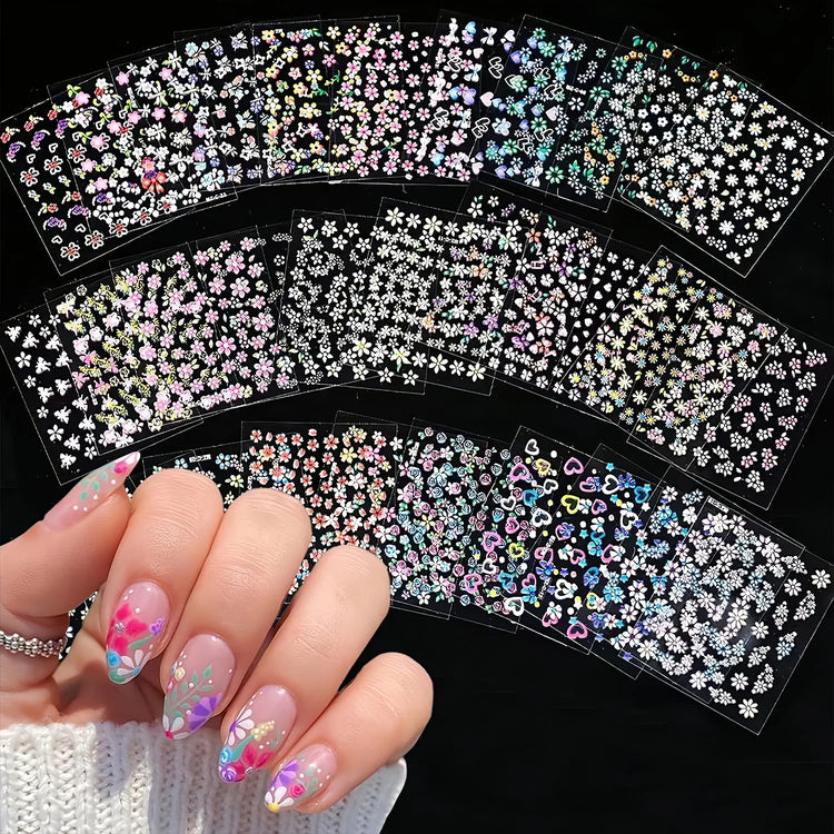 30 Sheets Flower Nail Stickers for Nail Art Colorful Self Adhesive Daisy Nail Decals Spring Summer Nail Art Stickers Cute Floral