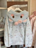 Autumn Winter Japanese Kawaii Harajuku Womens Coat Thicken Blue Sweet Cute Loose Hoodies Design Coral Fleece Korean Sweatshirts