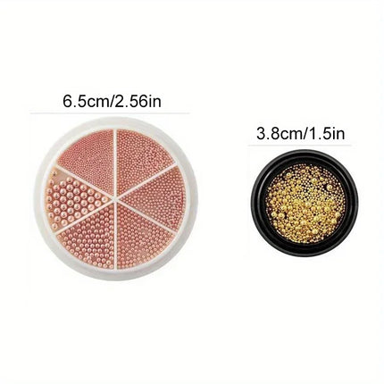 6 Grids Nail Art Tiny Steel Caviar Beads 0.8-1.5mm Mixed Size 3D Design Rose Gold Silver Jewelry Manicure DIY Decoration