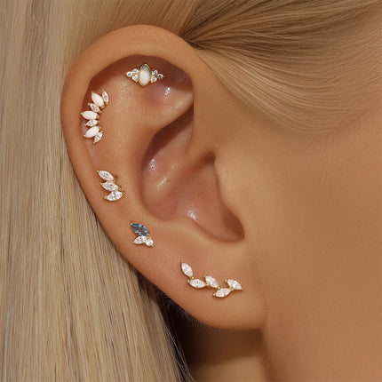 CANNER 1PC 925 Sterling Silver Crown Horse Eye Zircon Heart Flat Head Cartilage Piercing Stud Earring For Women Claasic Earring PlatiNum