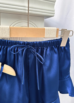 Set da notte in raso da 5 pezzi abito sottoveste in pizzo Cami Top pantaloncini con volant pantaloni da salotto pigiameria da notte da donna