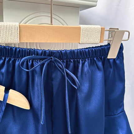 Set da notte in raso da 5 pezzi abito sottoveste in pizzo Cami Top pantaloncini con volant pantaloni da salotto pigiameria da notte da donna