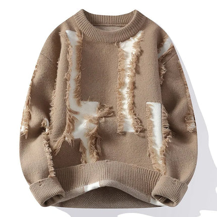 Ripped Sweater Men's Loose Crew Neck Knit Bottom Shirt Handsome Autumn Clothes on The Fashion  Sweater Pullover Sweater