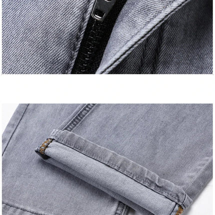 Summer Thin Men's Elastic Cotton Jeans Fashion Gray Comfortable Business Straight Casual Pants Brand Male Clothes Trousers PlatiNum