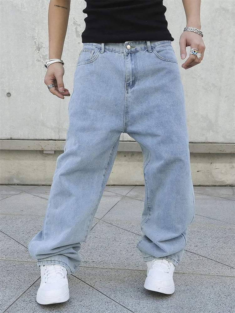 Spring Autumn Men Baggy Jeans Oversize Straight Loose Casual Denim Trousers Solid Color Streetwear Fashion Y2k Wide Leg Pants PlatiNum
