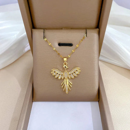 Trendy Phoenix Stainless Steel Cubic Zirconia Necklaces For Women Men Gold Color Metal Crystal Necklace Party Everyday Jewelry PlatiNum