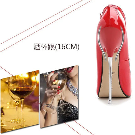 Sexy 16cm Extreme High Heels Pumps Shoes Woman Fashion Key Black Red Heeled Dance Party Wedding Office Shoes Ladies Large Size PlatiNum
