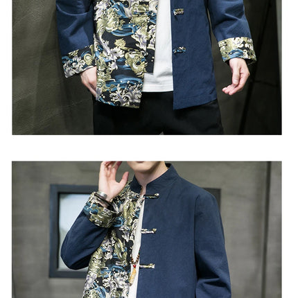 Camicie da uomo ricamate 2026 primavera stile cinese retrò colletto alla coreana giacca in cotone e lino cardigan da uomo Kungfu allentato casual Top