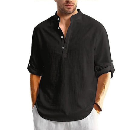 Men's Lightweight Long Sleeve Henley Collar Casual Hawaiian Beach Shirts Breathable T-Shirts