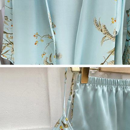4PC Abito di seta Abito da notte Pigiama di raso di pizzo da donna Abito con scollo a V Cami Camicie da notte Indossare Pijama Home Nightwear Camicia da notte primaverile