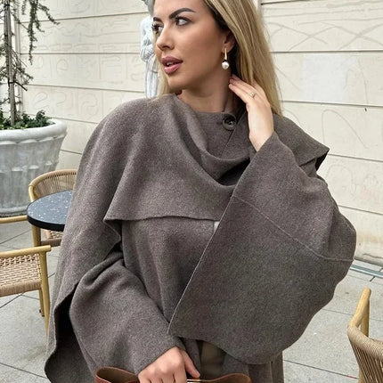 Ladies Autumn Winter Jacket Women Casual Commuter Coat Knitted Loose Oversize Coat Asymmetric Elegant Split Chic Scarf Jacket