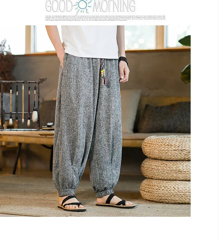 Pantaloni da jogging in seta di ghiaccio da uomo pantaloni casual stile Harajuku cinese da uomo pantaloni sportivi Harlem allentati ricamati streetwear 5XL