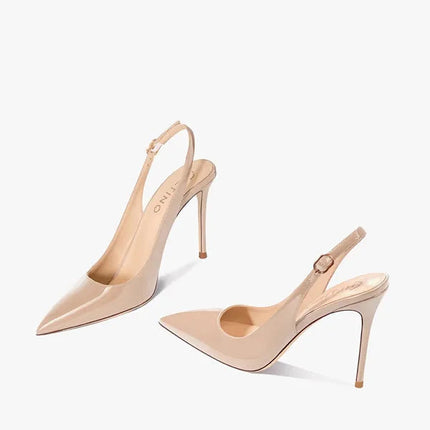 Sexy high-heeled sandals with pointed tips and elegant  summer patent leather strappy fashionable party women's shoes PlatiNum