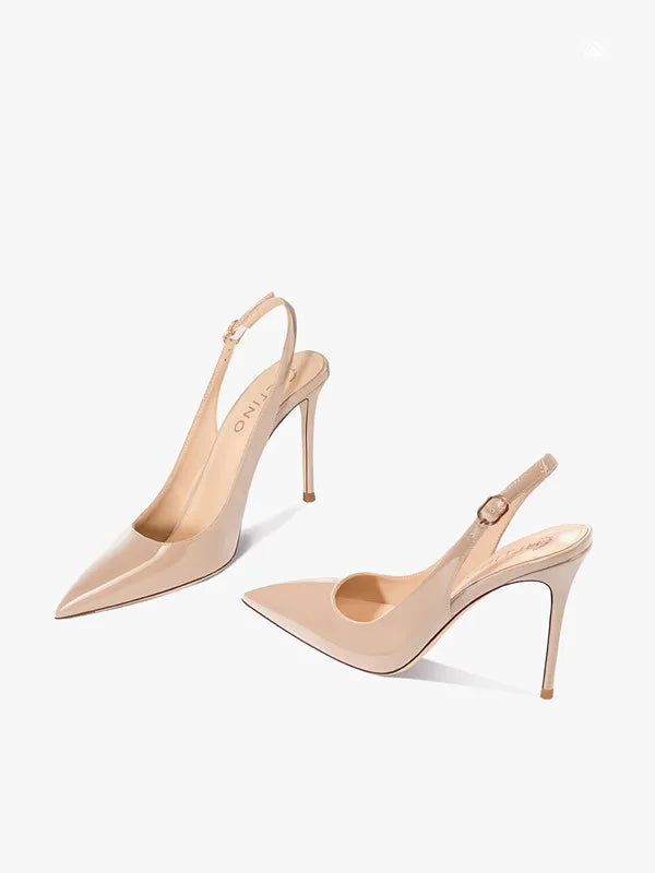 Sexy high-heeled sandals with pointed tips and elegant  summer patent leather strappy fashionable party women's shoes PlatiNum