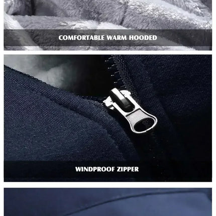 M-6XL Men's Winter 2 Piece Tracksuit Set, Thickened Warm Hooded Coat & Sweater, Outdoor Hiking Cycling Camping Running Outerwear