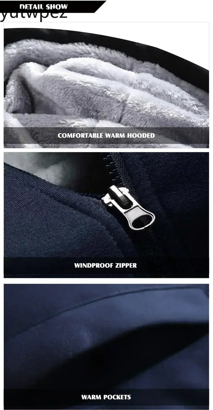 M-6XL Men's Winter 2 Piece Tracksuit Set, Thickened Warm Hooded Coat & Sweater, Outdoor Hiking Cycling Camping Running Outerwear