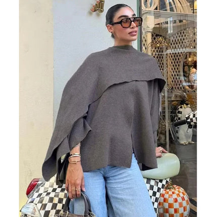 MUJER Cape Coat Women Scarf Collar Ponchos Women 2025 Shawl Long Sleeve Winter Woman Ponchos Cloak Knitted Cardigan for Women