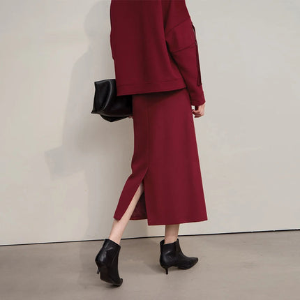AMII Women's Skirt 2025 Winter New Minimalist Solid Color Commuter Skirts For Woman Wool Long Versatile Clothing Female 12544047 PlatiNum