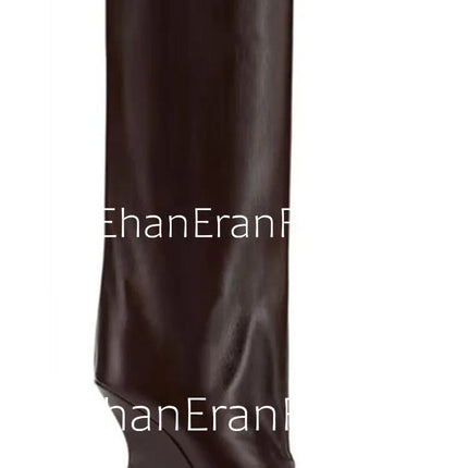 2025Ladies' Spring and Summer New Fish Mouth Slope High Heel Knee Boots, Fashionable Pointed Fashion Show Medium Cool Boots PlatiNum