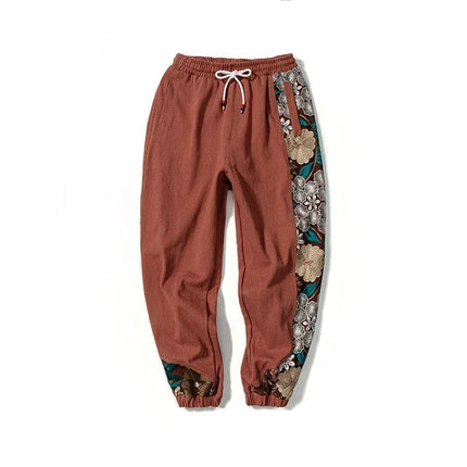 Pantaloni casual alla moda Abbigliamento da uomo Cotone Samurai giapponese Ricamo Patchwork Pantaloni Harem Pantaloni Harajuku oversize da uomo