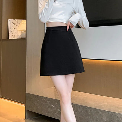 Autumn Winter Anti-Exposure Woolen Mini Skirt Women Korean College Style Short Skirts New Thicken Warm High Waist A-Line Skirt PlatiNum