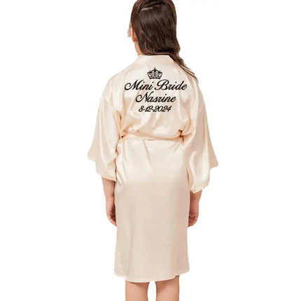 Personalizza Nome Data Ragazza di fiori Kimono Vestaglie Accappatoi da sposa Pigiama Abito per bambini + cintura Camicia da notte Brial Party Kid Robe platinumshop
