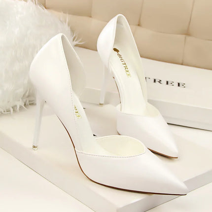 Donne di estate 10.5 centimetri Tacchi Alti Pompe di Pelle Femminile Escarpins Elegante Dolce Giallo Rosa Stiletto Della Signora Tacchi Da Sposa Scarpe Cave