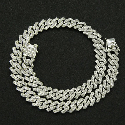 Fashion Men Cuban Link Iced Out Necklace 14MM width Rhinestones Chain Rapper CZ Cuban Chain Necklace Hip Hop Birthday Jewelry PlatiNum