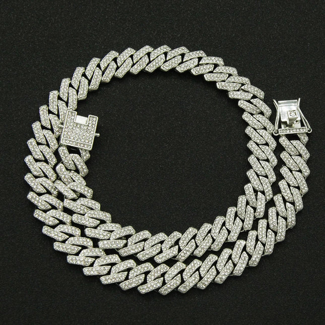 Fashion Men Cuban Link Iced Out Necklace 14MM width Rhinestones Chain Rapper CZ Cuban Chain Necklace Hip Hop Birthday Jewelry PlatiNum