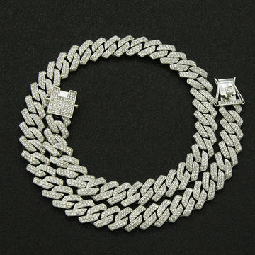 Fashion Men Cuban Link Iced Out Necklace 14MM width Rhinestones Chain Rapper CZ Cuban Chain Necklace Hip Hop Birthday Jewelry PlatiNum