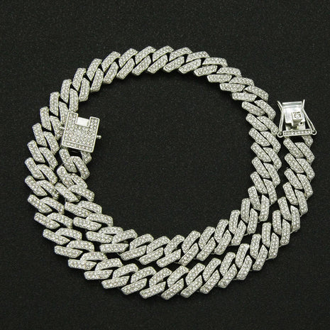 Fashion Men Cuban Link Iced Out Necklace 14MM width Rhinestones Chain Rapper CZ Cuban Chain Necklace Hip Hop Birthday Jewelry PlatiNum