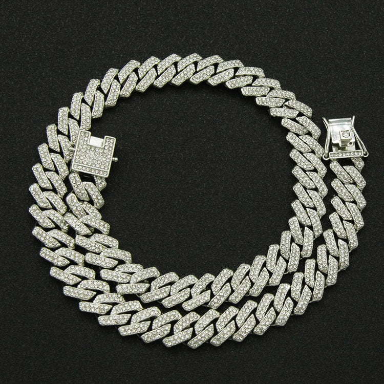 Fashion Men Cuban Link Iced Out Necklace 14MM width Rhinestones Chain Rapper CZ Cuban Chain Necklace Hip Hop Birthday Jewelry PlatiNum