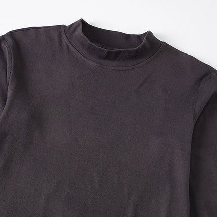 1/2piece Autumn And Winter Men's Semi High Neck Fashionable Base Long Sleeved Top Solid Color Casual Sports Fitness Warm T-shirt PlatiNum