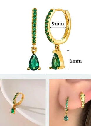 925 Sterling Silver Needle Green Zircon Gold Earrings Heart Hoop Earrings for Women Delicate Stud Earrings Luxury Jewelry Gifts PlatiNum