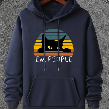 Cat ew people print casual fashion college style hooded sweatshirt with autumn and winter velvet suitable for men and women