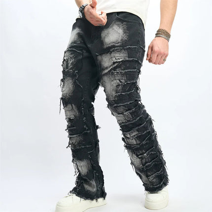 Denim Pants Men Ripped Distressed Washed Fashion Designer Male Denim Trousers Street Style Men's Slim Biker Jeans PlatiNum