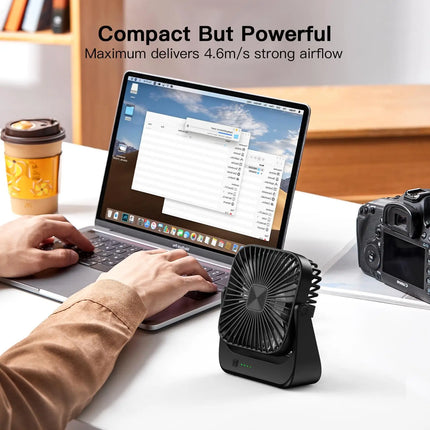 Ventilatore da Tavolo Portatile Ricaricabile, Ventilatore da Scrivania a Batteria, Silenzioso e Sottile con Display di Potenza e Velocità per Ufficio