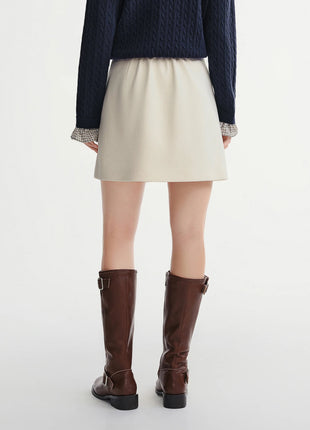 DUSHU Classic Long and Short Elastic Waist A-line Skirt 2025 Winter Skirt for Women Solid Simple Commuting Office Ladies College PlatiNum