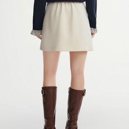 DUSHU Classic Long and Short Elastic Waist A-line Skirt 2025 Winter Skirt for Women Solid Simple Commuting Office Ladies College PlatiNum