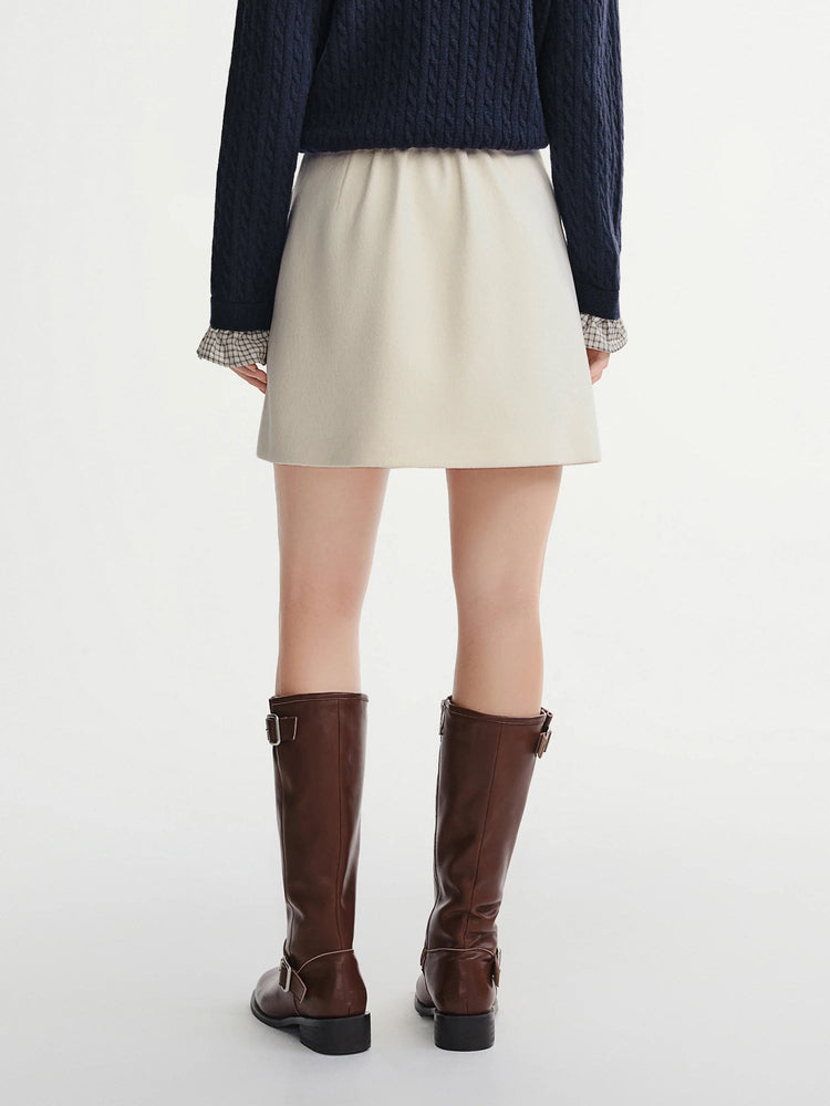 DUSHU Classic Long and Short Elastic Waist A-line Skirt 2025 Winter Skirt for Women Solid Simple Commuting Office Ladies College PlatiNum