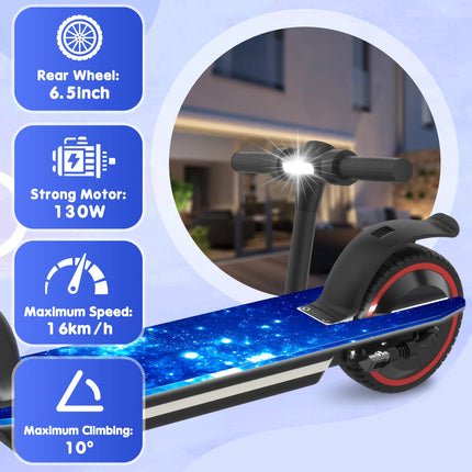 Monopattino Elettrico per Bambini 150W, 15km/h e Autonomia 10-15km, 3 Modalità di Velocità, Pneumatici da 6.5'', Doppio Freno, Design Pieghevole per Bambini 6-12 Anni