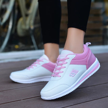 PU Leather Women's Running Shoes Lightweight Casual Sports Shoes Waterproof Outdoor Training Sneakers for Jogging Tennis PlatiNum