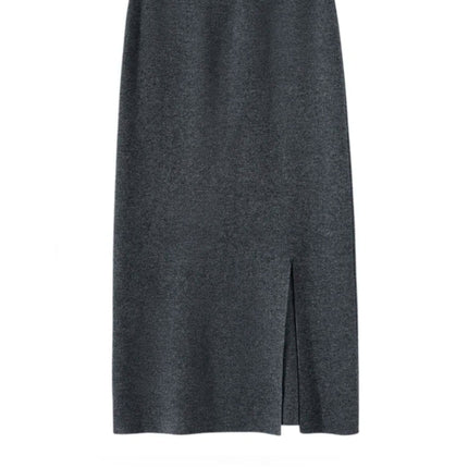 Women Pure Cashmere Long Skirts Spring Autumn Winter Straight Thick Skirts 100% Cashmere Knit Split Skirts PlatiNum