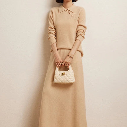 Korean Long Skirt Women's Wave Skirt 100% Cashmere Straight Skirt Knit Autumn Winter Skirt Warm Elegant Casual Knee Length Dress PlatiNum