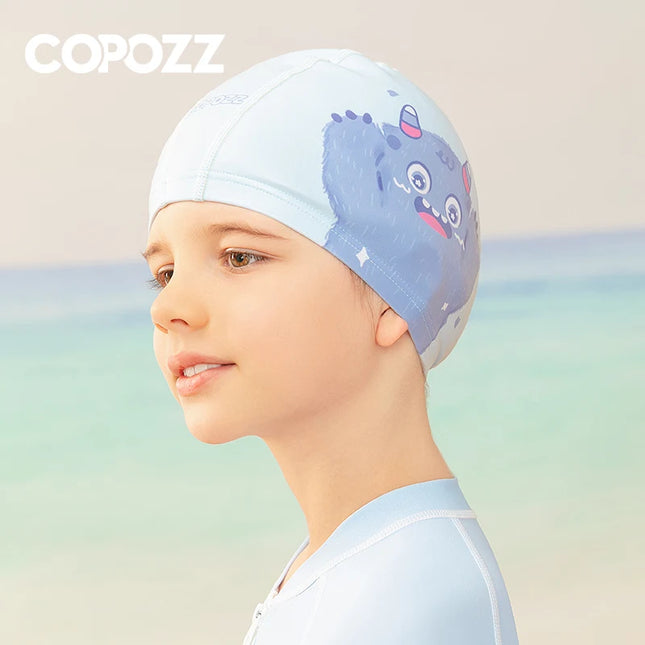 COPOZZ Cartoon Swim Cap for Kids Children PU Waterproof Ear Protection Swimming Hat Elastic Bathing Caps Pool Caps for Boys Girls