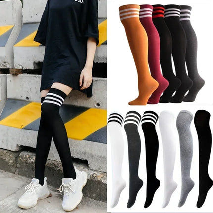 Moda ragazze carine coscia alta nero bianco a righe sopra il ginocchio calzini lunghi scaldamuscoli Lolita calze gotiche per donne sexy