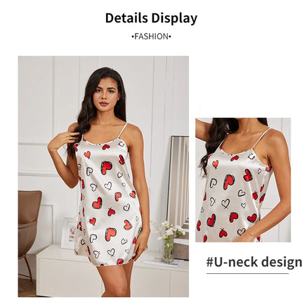 Indumenti da notte sexy per le donne Lingerie in raso Chemise Slip Camicia da notte Abito corto Camicia da notte Babydoll Pigiama Stampa Homewear Pijama