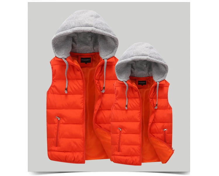 Autumn Winter Mens Warm Down Padded Vests Fashion Men Thermal Windbreaker Waistcoats Men Zipper Hooded Parkas Vests Clothing
